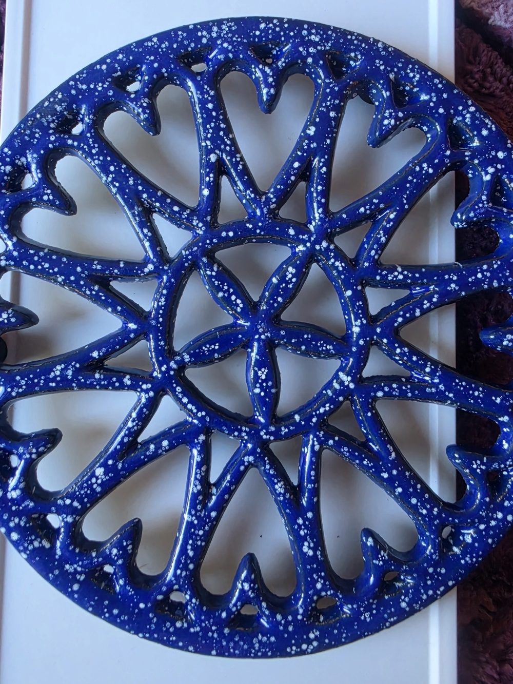 Blue and White Cast Iron Trivet